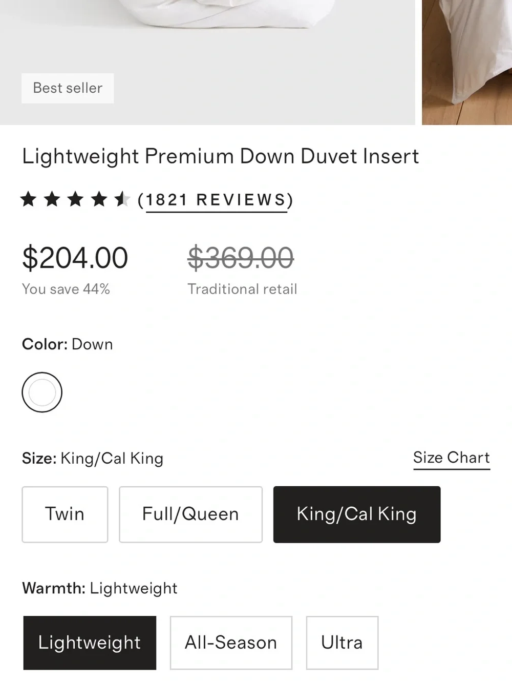 NWT Quince Premium Duck Down Lightweight Comforter King / Cal King 9927